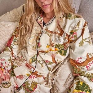 Floral Cream Long-Sleeve Cotton Pajama Set
